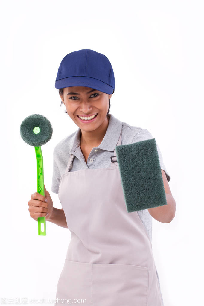 自信、 專業(yè)女清潔工隨時待命